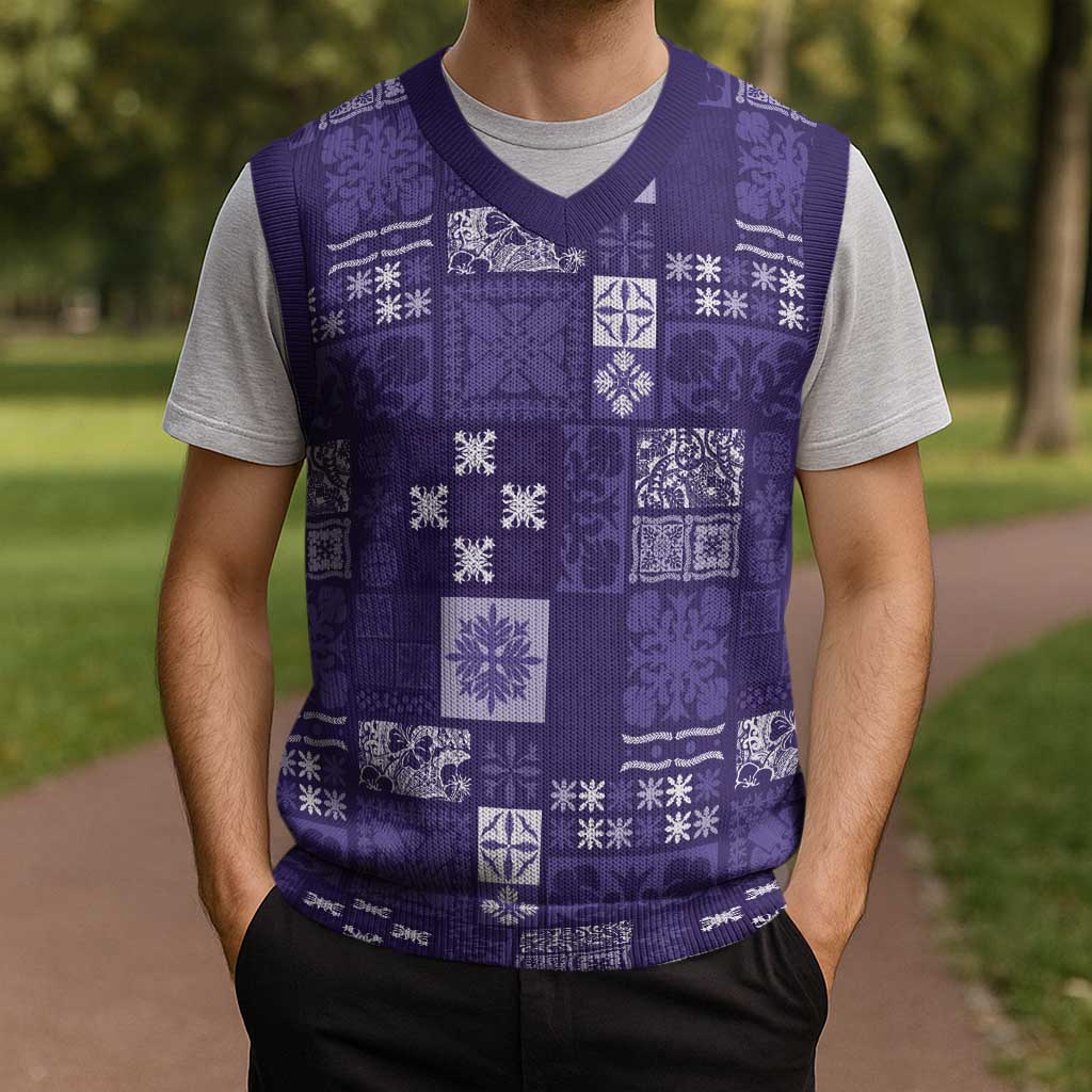 Vintage Hawaiian Quilting Patterns Christmas Knitted V-Neck Vest Purple Style Tribal Fabric Patchwork - Polynesian Pride
