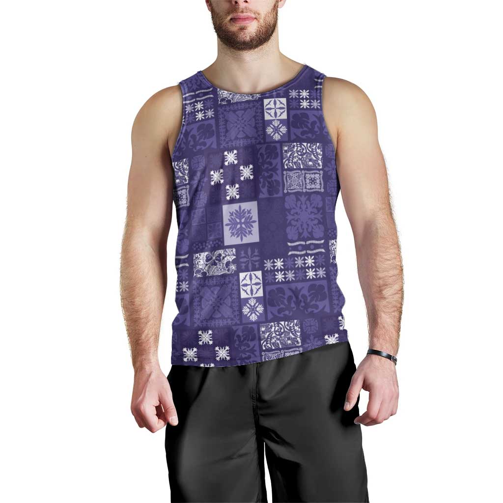 Vintage Hawaiian Quilting Patterns Men Tank Top Purple Style Tribal Fabric Patchwork - Polynesian Pride