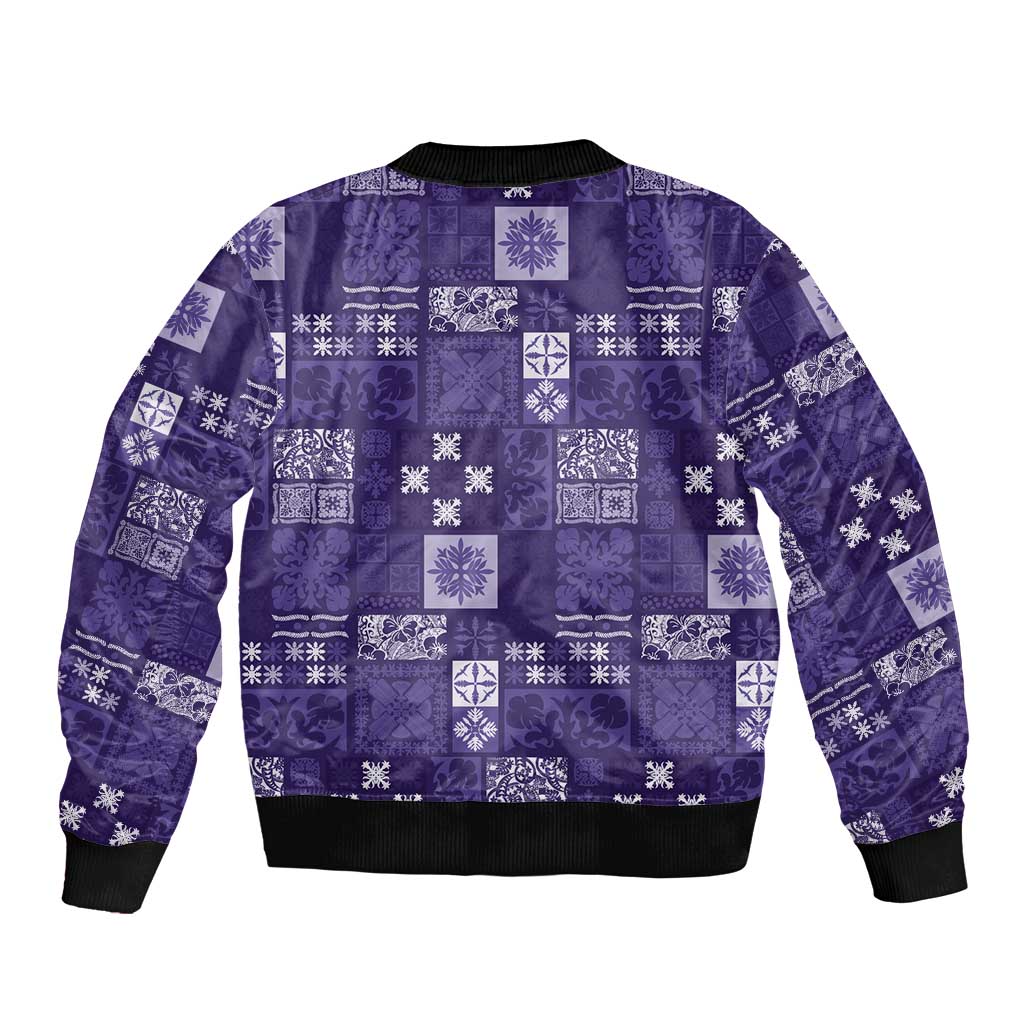 Vintage Hawaiian Quilting Patterns Sleeve Zip Bomber Jacket Purple Style Tribal Fabric Patchwork - Polynesian Pride
