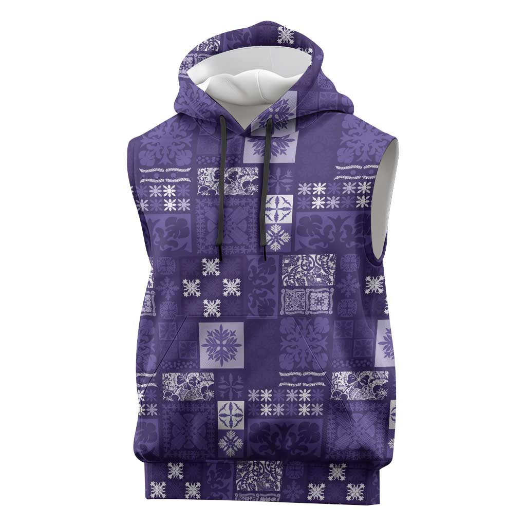 Vintage Hawaiian Quilting Patterns Sleeveless Hoodie Purple Style Tribal Fabric Patchwork - Polynesian Pride