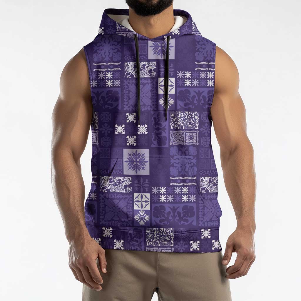 Vintage Hawaiian Quilting Patterns Sleeveless Hoodie Purple Style Tribal Fabric Patchwork - Polynesian Pride