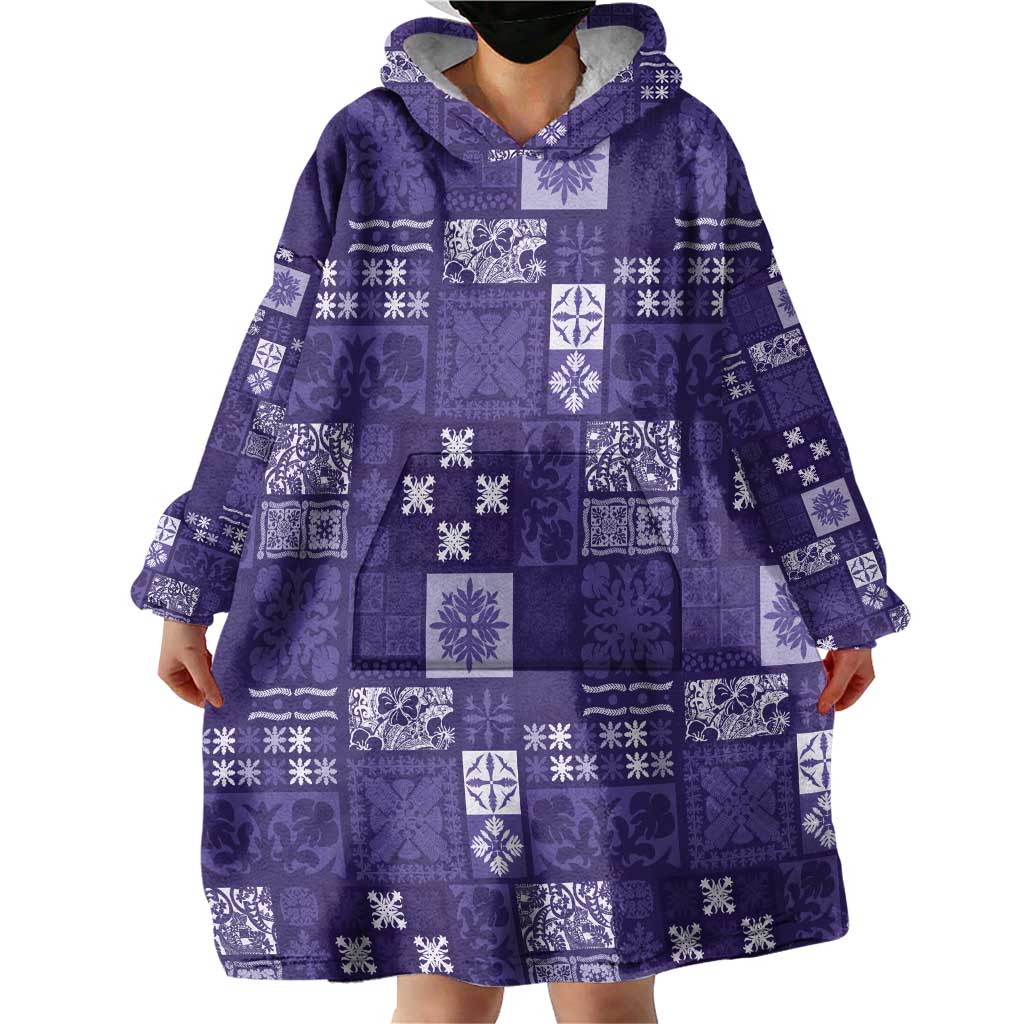 Vintage Hawaiian Quilting Patterns Wearable Blanket Hoodie Purple Style Tribal Fabric Patchwork - Polynesian Pride