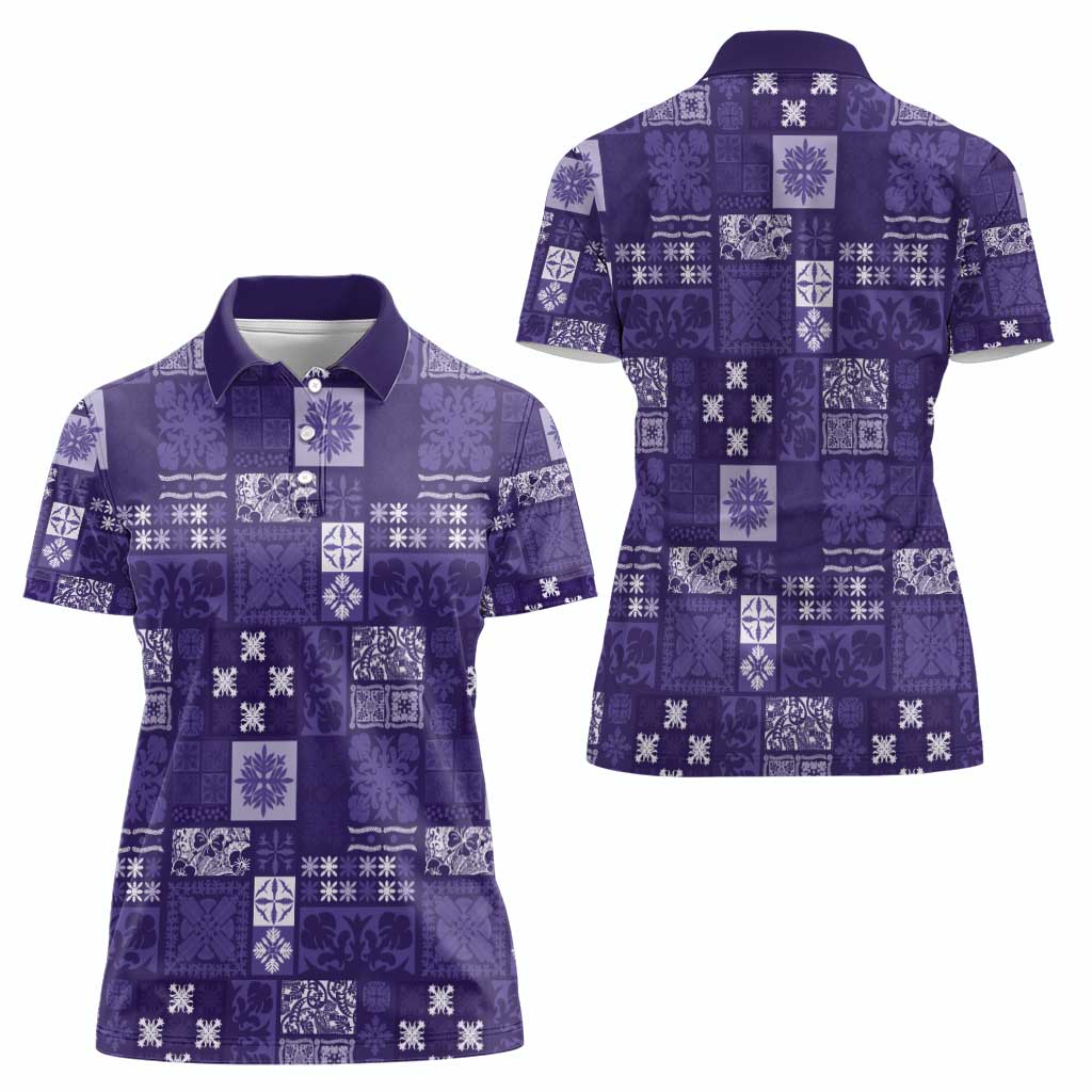 Vintage Hawaiian Quilting Patterns Women Polo Shirt Purple Style Tribal Fabric Patchwork - Polynesian Pride