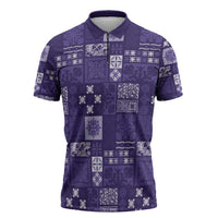 Vintage Hawaiian Quilting Patterns Zipper Polo Shirt Purple Style Tribal Fabric Patchwork - Polynesian Pride