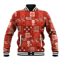 Vintage Hawaiian Quilting Patterns Baseball Jacket Red Style Tribal Fabric Patchwork - Polynesian Pride