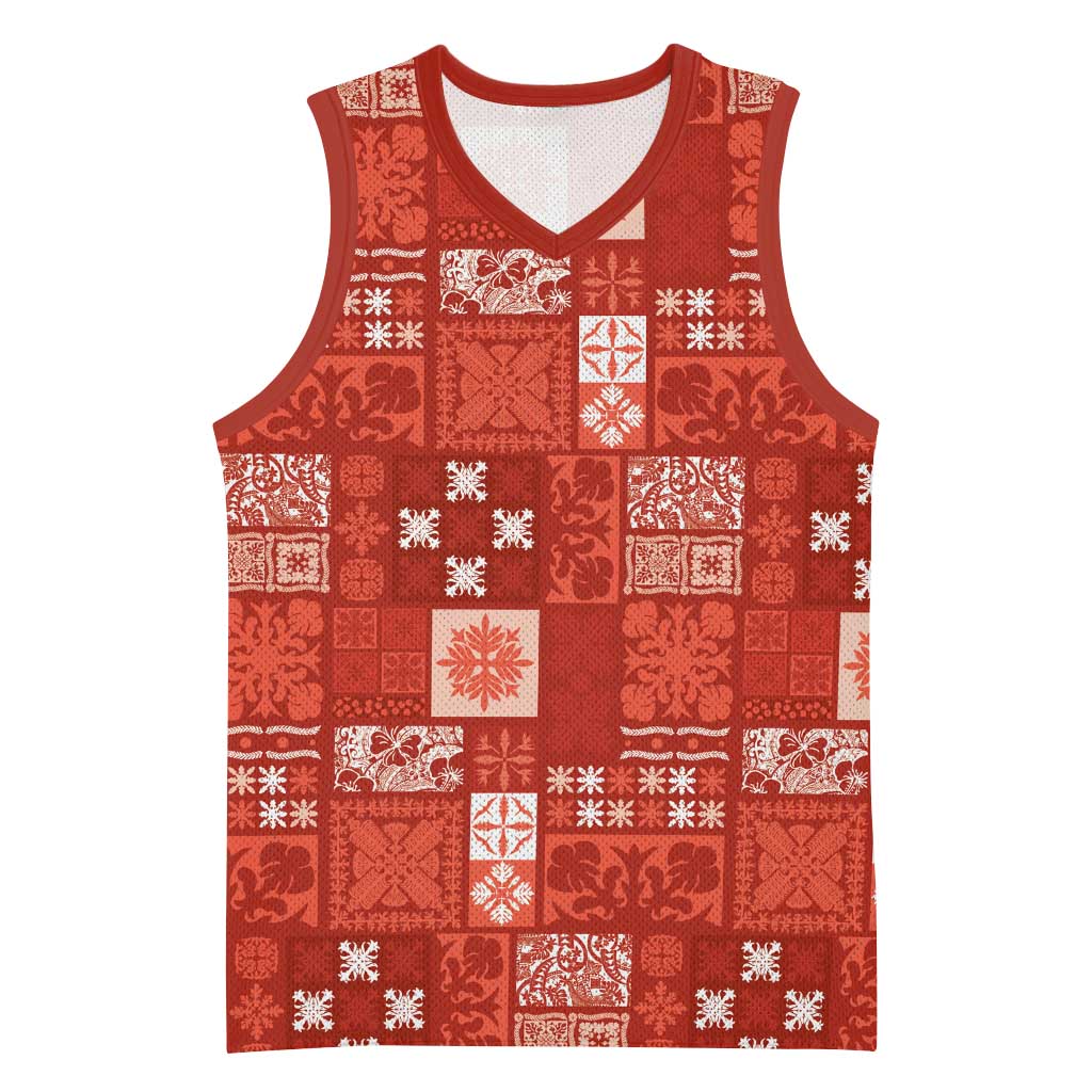 Vintage Hawaiian Quilting Patterns Basketball Jersey Red Style Tribal Fabric Patchwork - Polynesian Pride
