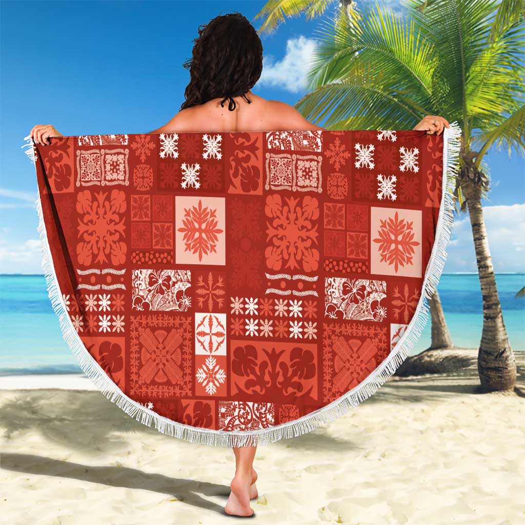 Vintage Hawaiian Quilting Patterns Beach Blanket Red Style Tribal Fabric Patchwork - Polynesian Pride