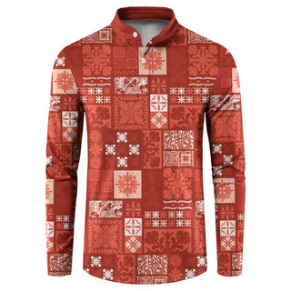 Vintage Hawaiian Quilting Patterns Button Sweatshirt Red Style Tribal Fabric Patchwork LT9 - S / Red