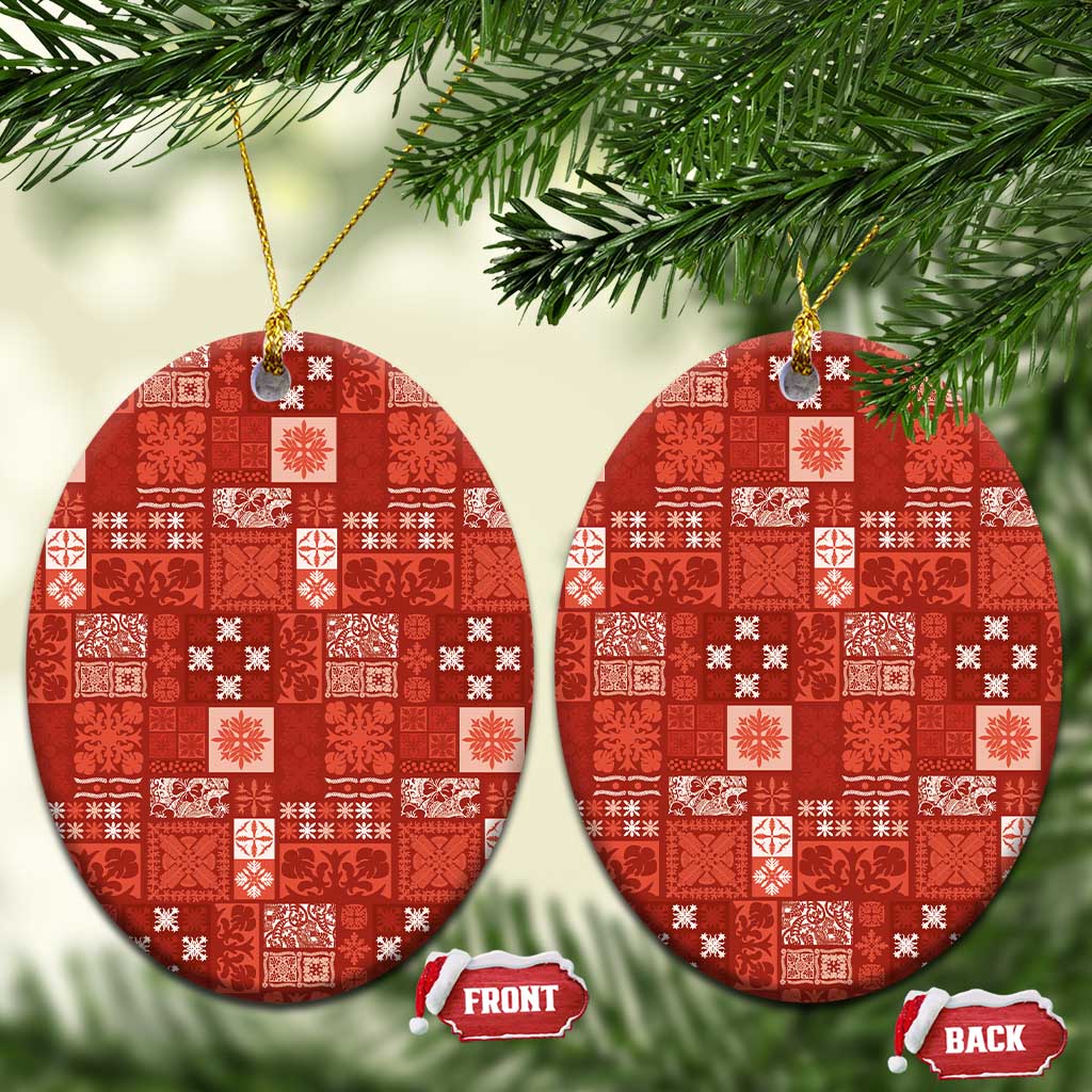 Vintage Hawaiian Quilting Patterns Ceramic Ornament Red Style Tribal Fabric Patchwork - Polynesian Pride