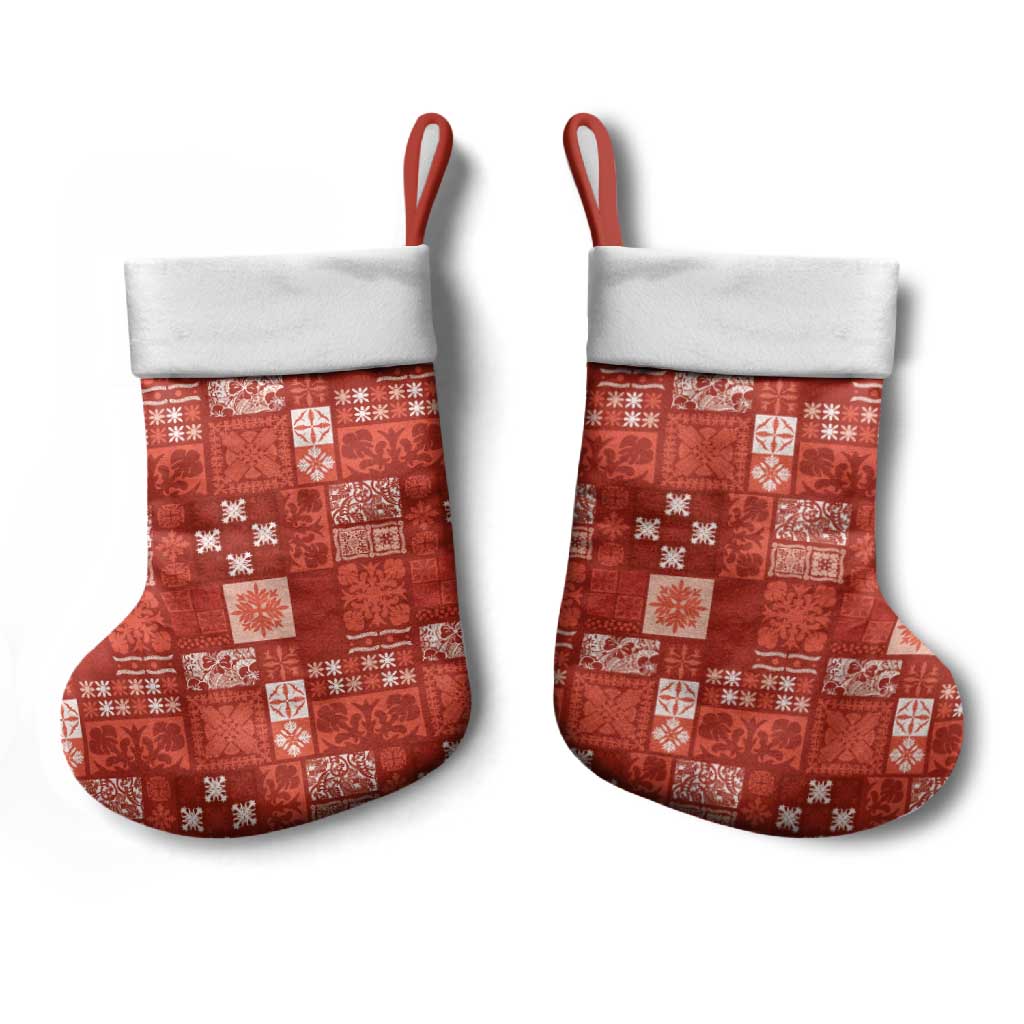 Vintage Hawaiian Quilting Patterns Christmas Stocking Red Style Tribal Fabric Patchwork - Polynesian Pride