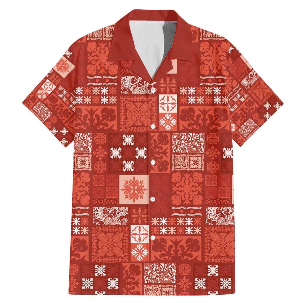 Vintage Hawaiian Quilting Patterns Family Matching Mermaid Dress and Hawaiian Shirt Red Style Tribal Fabric Patchwork - Polynesian Pride