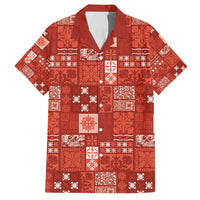 Vintage Hawaiian Quilting Patterns Family Matching Off Shoulder Short Dress and Hawaiian Shirt Red Style Tribal Fabric Patchwork - Polynesian Pride