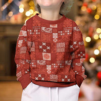 Vintage Hawaiian Quilting Patterns Kid Ugly Christmas Sweater Red Style Tribal Fabric Patchwork - Polynesian Pride