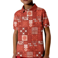 Vintage Hawaiian Quilting Patterns Kid Polo Shirt Red Style Tribal Fabric Patchwork - Polynesian Pride