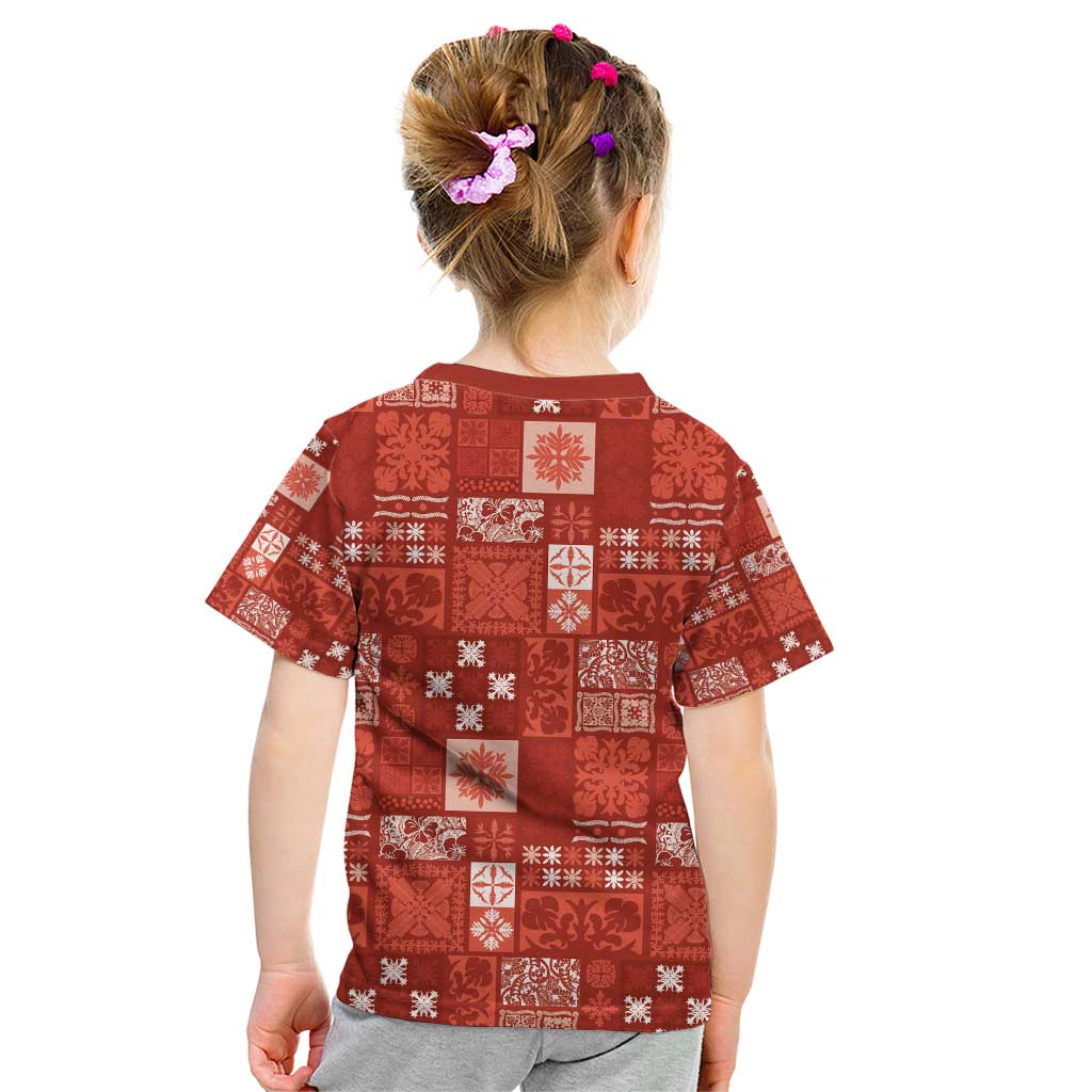 Vintage Hawaiian Quilting Patterns Kid T Shirt Red Style Tribal Fabric Patchwork - Polynesian Pride