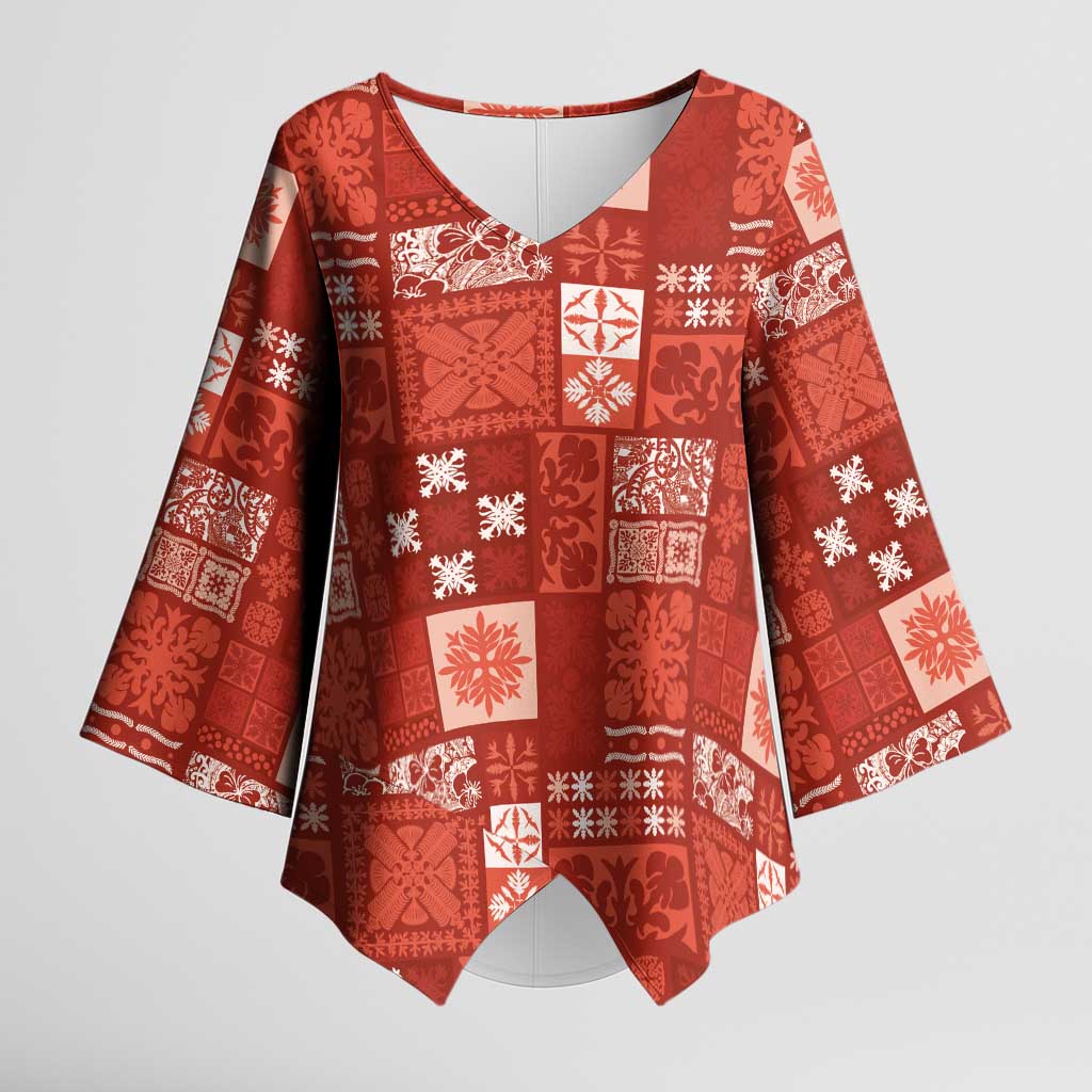 Vintage Hawaiian Quilting Patterns Kimono Sleeve Blouse Red Style Tribal Fabric Patchwork - Polynesian Pride