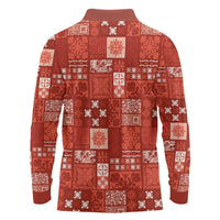 Vintage Hawaiian Quilting Patterns Long Sleeve Polo Shirt Red Style Tribal Fabric Patchwork - Polynesian Pride