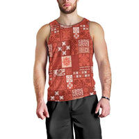 Vintage Hawaiian Quilting Patterns Men Tank Top Red Style Tribal Fabric Patchwork - Polynesian Pride