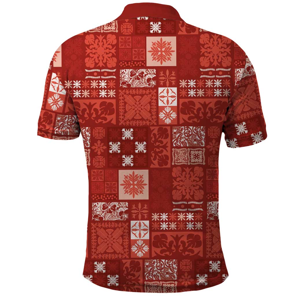 Vintage Hawaiian Quilting Patterns Polo Shirt Red Style Tribal Fabric Patchwork - Polynesian Pride