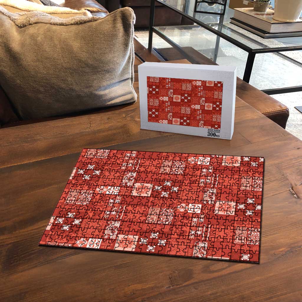 Vintage Hawaiian Quilting Patterns Puzzle Red Style Tribal Fabric Patchwork - Polynesian Pride