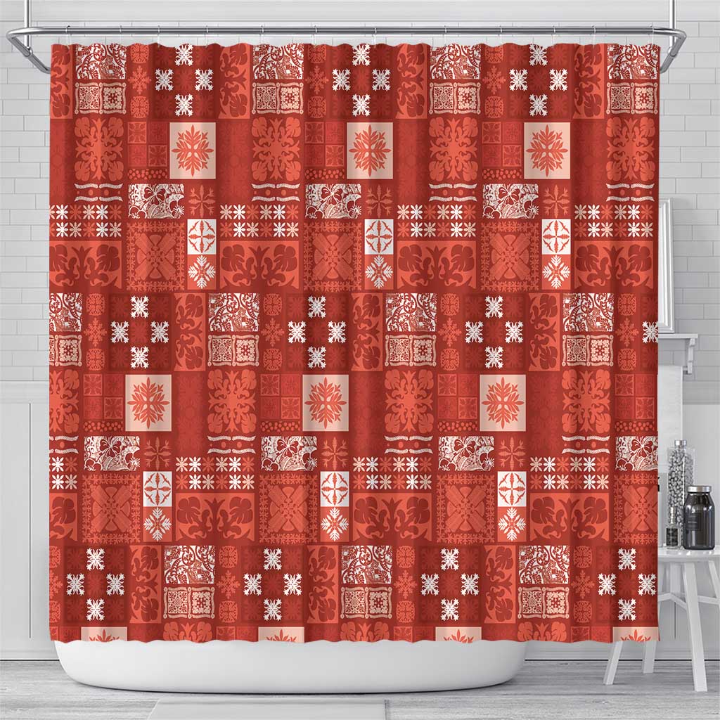 Vintage Hawaiian Quilting Patterns Shower Curtain Red Style Tribal Fabric Patchwork - Polynesian Pride