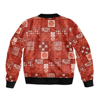 Vintage Hawaiian Quilting Patterns Sleeve Zip Bomber Jacket Red Style Tribal Fabric Patchwork - Polynesian Pride