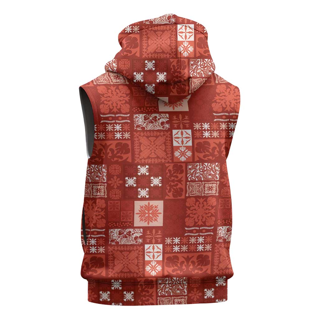 Vintage Hawaiian Quilting Patterns Sleeveless Hoodie Red Style Tribal Fabric Patchwork - Polynesian Pride