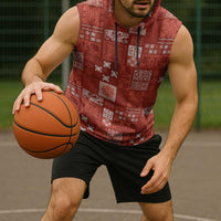 Vintage Hawaiian Quilting Patterns Sleeveless Hoodie Red Style Tribal Fabric Patchwork - Polynesian Pride