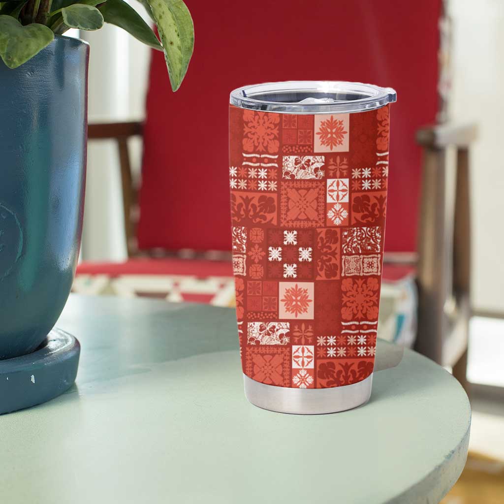 Vintage Hawaiian Quilting Patterns Tumbler Cup Red Style Tribal Fabric Patchwork - Polynesian Pride