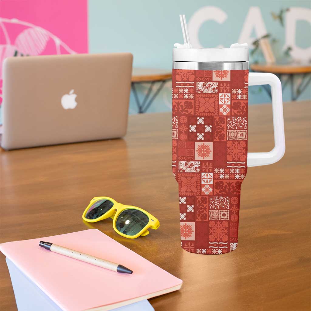 Vintage Hawaiian Quilting Patterns Tumbler With Handle Red Style Tribal Fabric Patchwork - Polynesian Pride