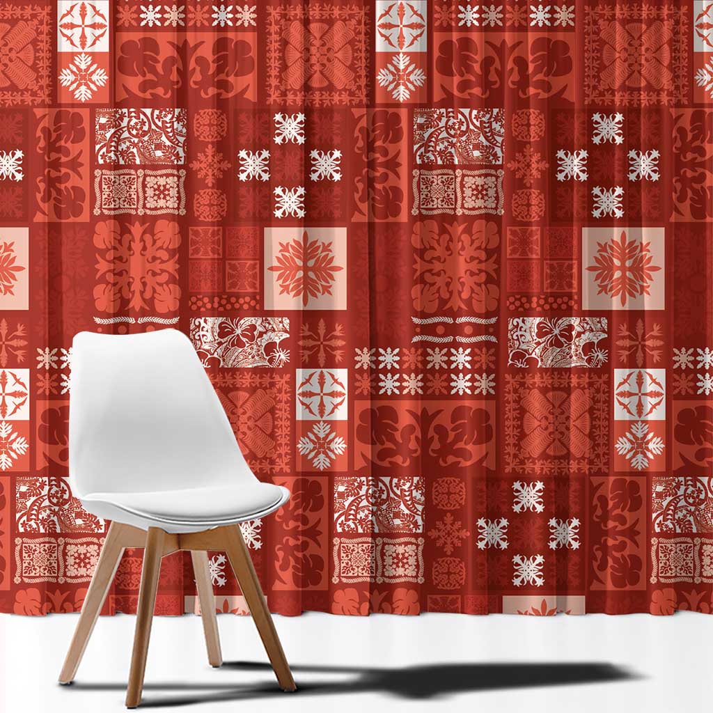 Vintage Hawaiian Quilting Patterns Window Curtain Red Style Tribal Fabric Patchwork - Polynesian Pride