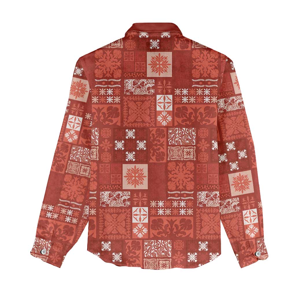 Vintage Hawaiian Quilting Patterns Women Casual Shirt Red Style Tribal Fabric Patchwork - Polynesian Pride
