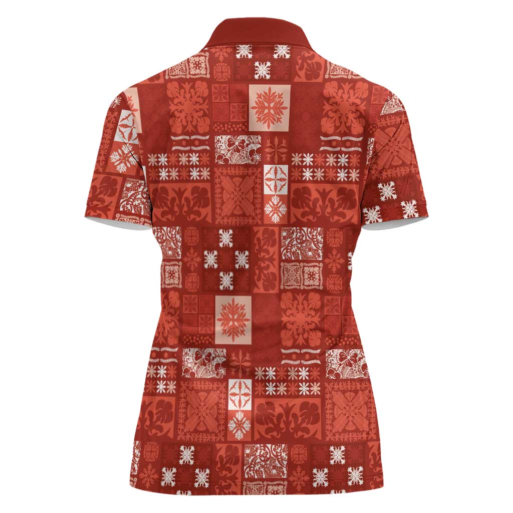 Vintage Hawaiian Quilting Patterns Women Polo Shirt Red Style Tribal Fabric Patchwork LT9 - Polynesian Pride