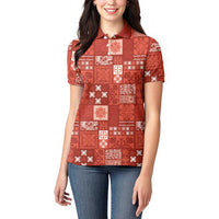 Vintage Hawaiian Quilting Patterns Women Polo Shirt Red Style Tribal Fabric Patchwork LT9 - Polynesian Pride