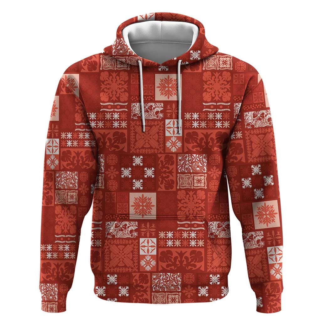 Vintage Hawaiian Quilting Patterns Zip Hoodie Red Style Tribal Fabric Patchwork - Polynesian Pride