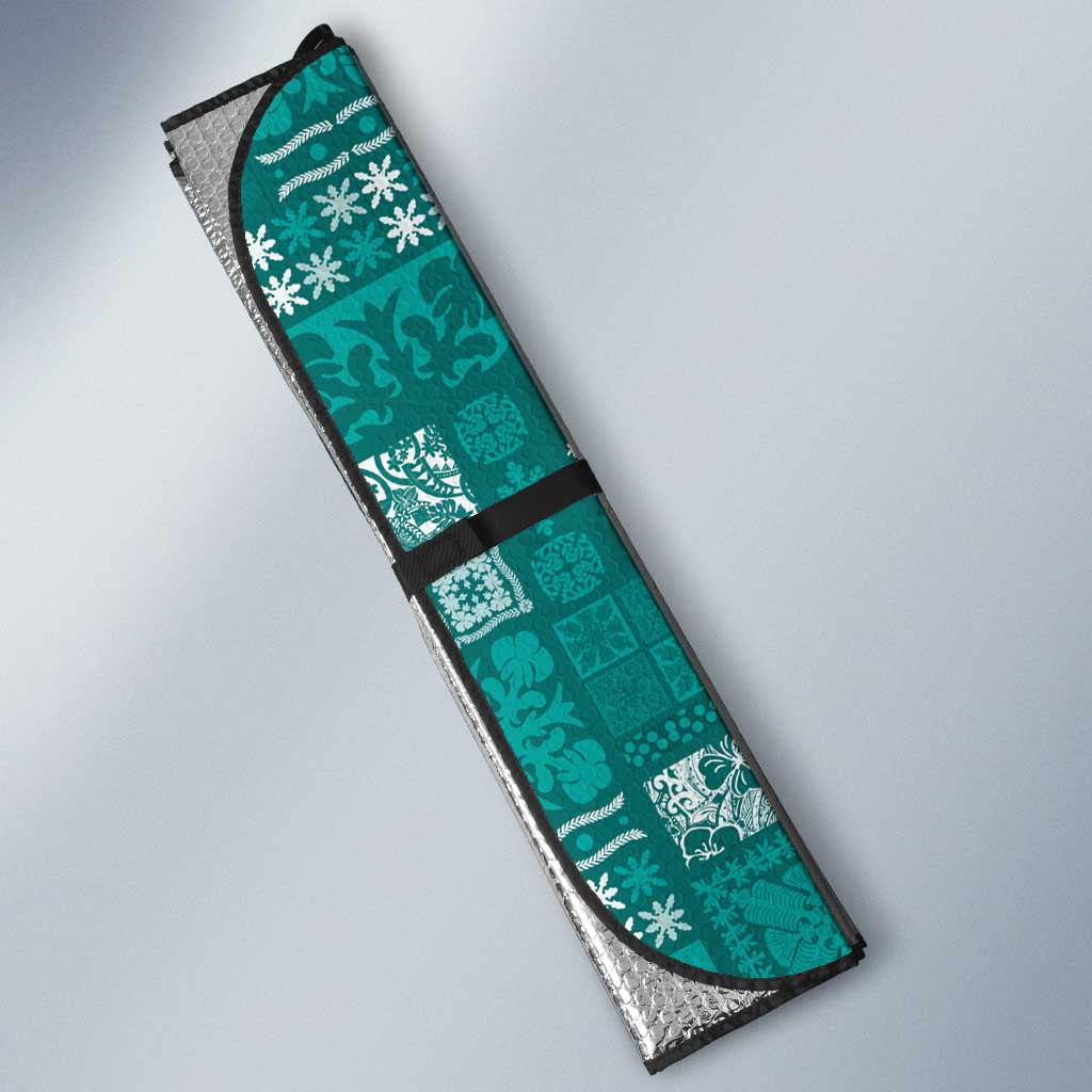 Vintage Hawaiian Quilting Patterns Auto Sun Shade Turquoise Style Tribal Fabric Patchwork - Polynesian Pride