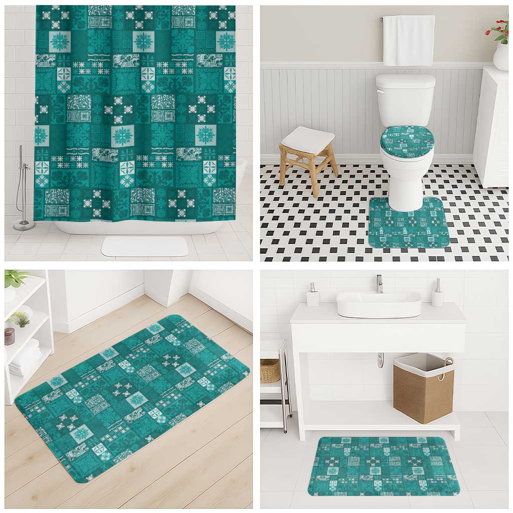 Vintage Hawaiian Quilting Patterns Bathroom Set Turquoise Style Tribal Fabric Patchwork - Polynesian Pride
