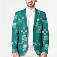 Vintage Hawaiian Quilting Patterns Blazer Turquoise Style Tribal Fabric Patchwork - Polynesian Pride