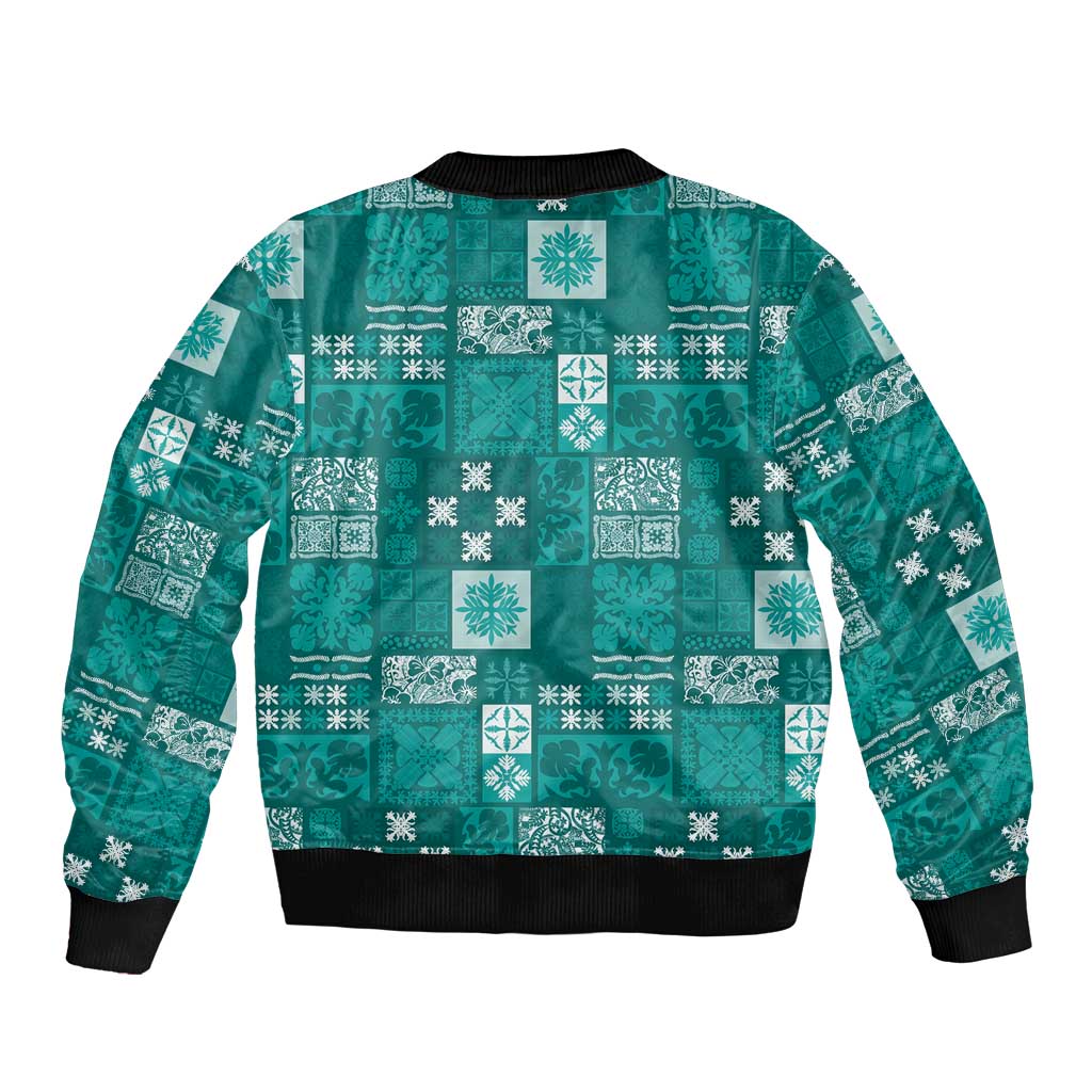 Vintage Hawaiian Quilting Patterns Bomber Jacket Turquoise Style Tribal Fabric Patchwork - Polynesian Pride