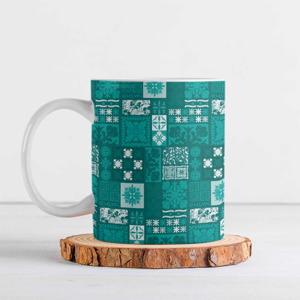 Vintage Hawaiian Quilting Patterns Ceramic Mug Turquoise Style Tribal Fabric Patchwork - Polynesian Pride