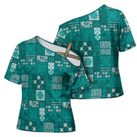 Vintage Hawaiian Quilting Patterns Cross Shoulder Shirt Turquoise Style Tribal Fabric Patchwork - Polynesian Pride