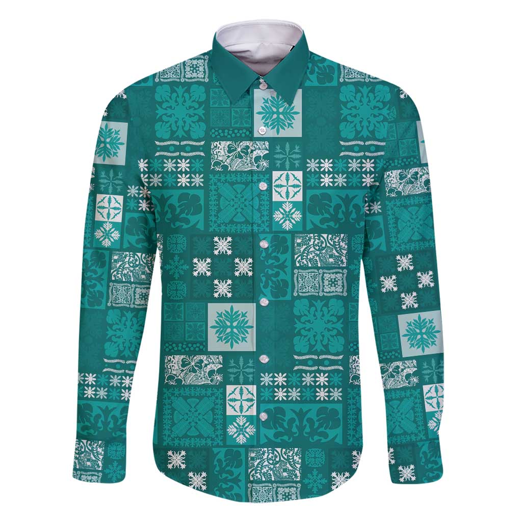 Vintage Hawaiian Quilting Patterns Family Matching Mermaid Dress and Hawaiian Shirt Turquoise Style Tribal Fabric Patchwork - Polynesian Pride