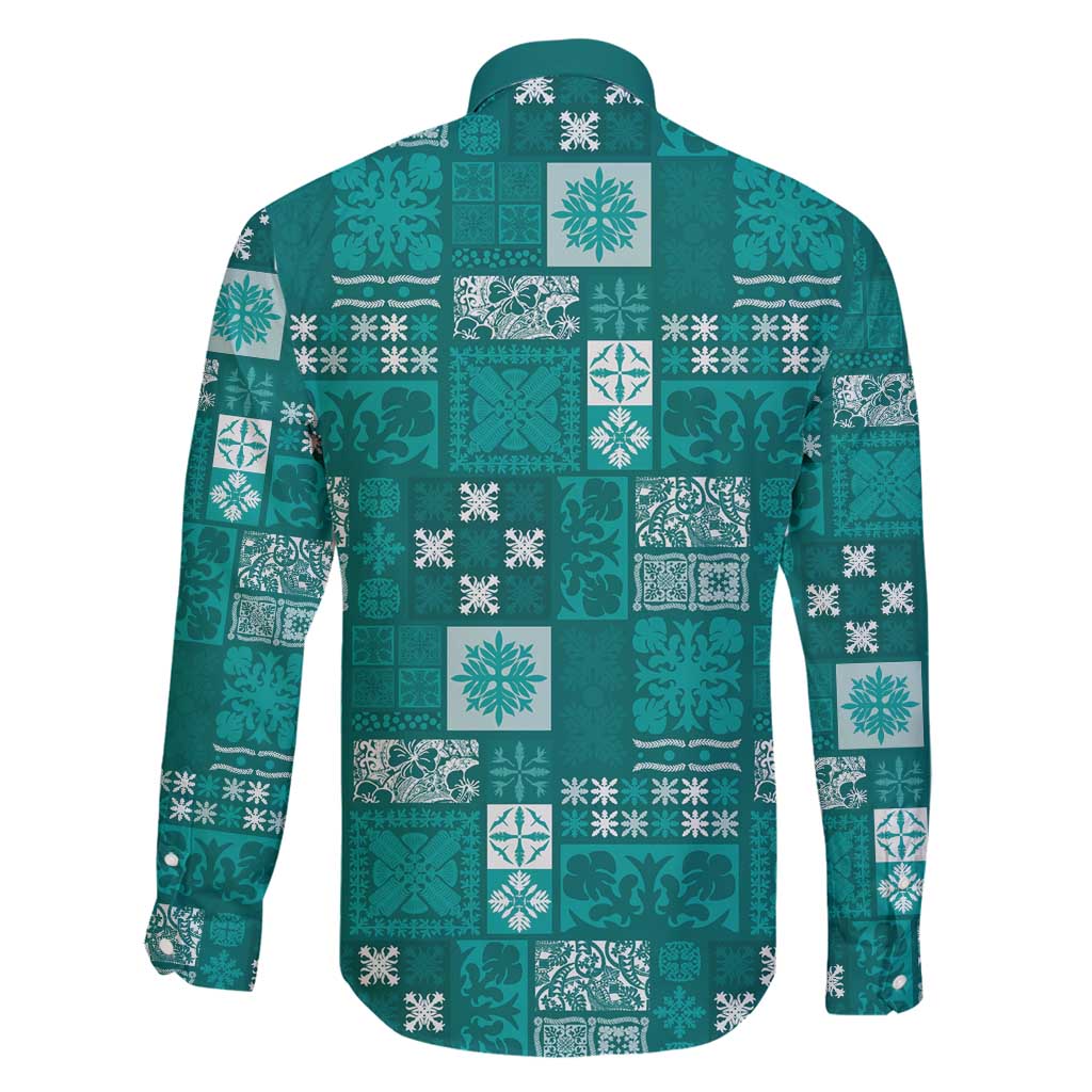 Vintage Hawaiian Quilting Patterns Family Matching Summer Maxi Dress and Hawaiian Shirt Turquoise Style Tribal Fabric Patchwork - Polynesian Pride