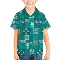 Vintage Hawaiian Quilting Patterns Family Matching Tank Maxi Dress and Hawaiian Shirt Turquoise Style Tribal Fabric Patchwork - Polynesian Pride