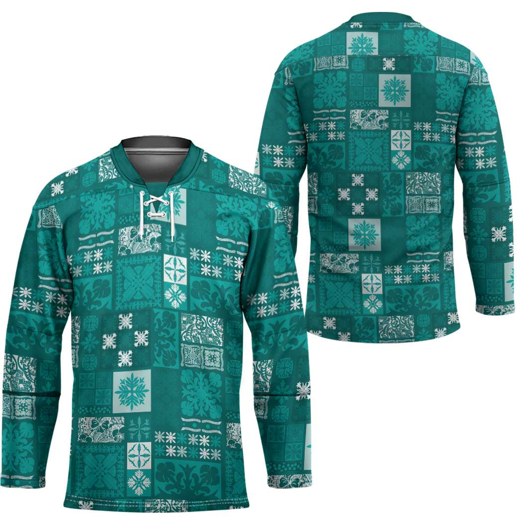 Vintage Hawaiian Quilting Patterns Hockey Jersey Turquoise Style Tribal Fabric Patchwork - Polynesian Pride