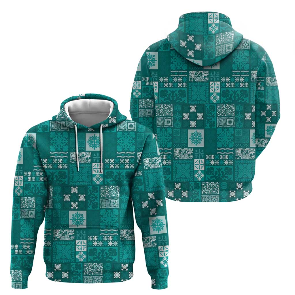 Vintage Hawaiian Quilting Patterns Hoodie Turquoise Style Tribal Fabric Patchwork - Polynesian Pride