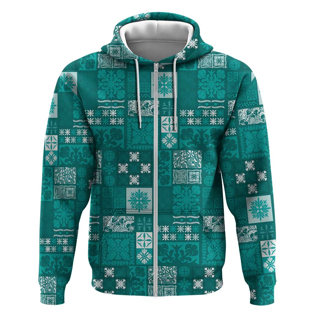 Vintage Hawaiian Quilting Patterns Hoodie Turquoise Style Tribal Fabric Patchwork - Polynesian Pride