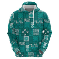 Vintage Hawaiian Quilting Patterns Hoodie Turquoise Style Tribal Fabric Patchwork - Polynesian Pride