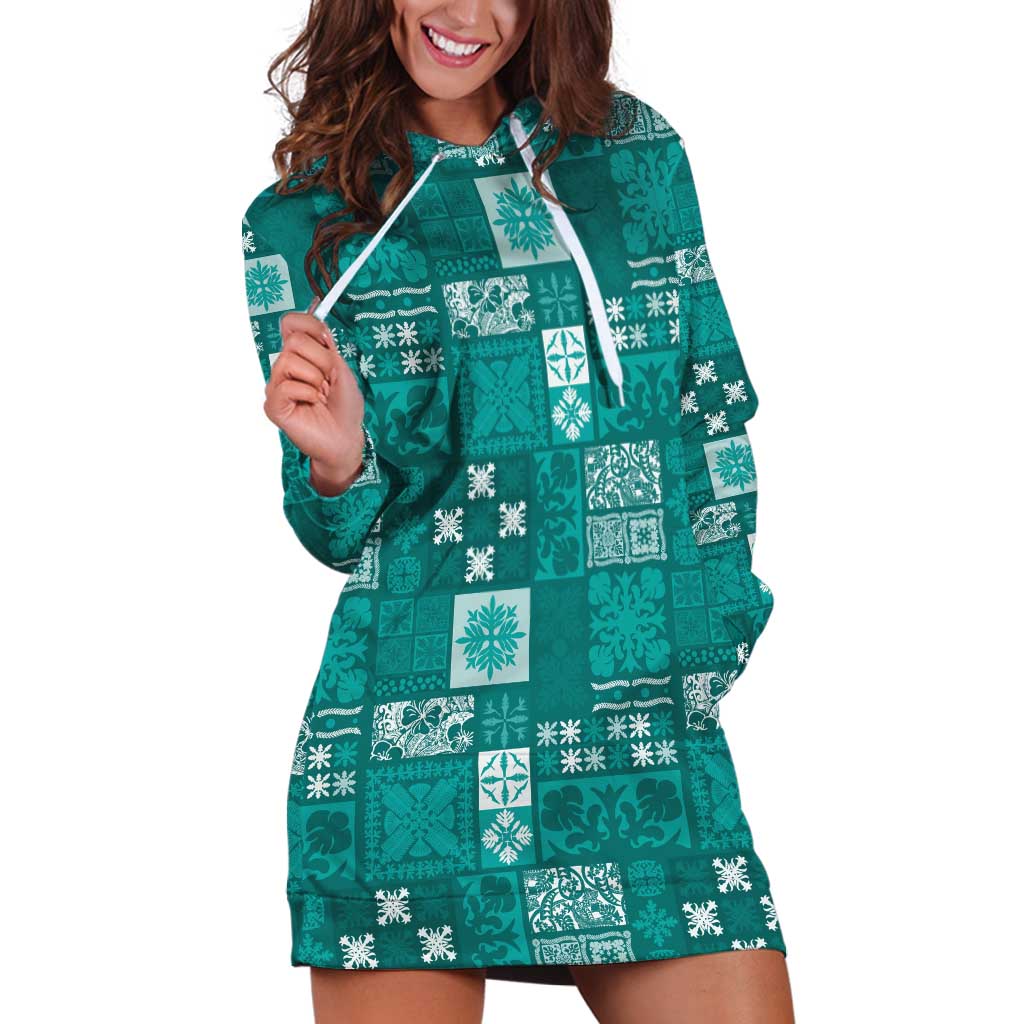 Vintage Hawaiian Quilting Patterns Hoodie Dress Turquoise Style Tribal Fabric Patchwork LT9 Turquoise - Polynesian Pride