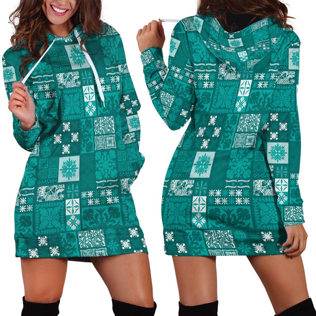 Vintage Hawaiian Quilting Patterns Hoodie Dress Turquoise Style Tribal Fabric Patchwork LT9 - Polynesian Pride